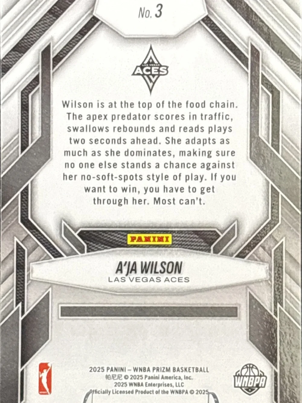 Panini Prizm Las Vegas Aces A’Ja Wilson Basketball Trading Card